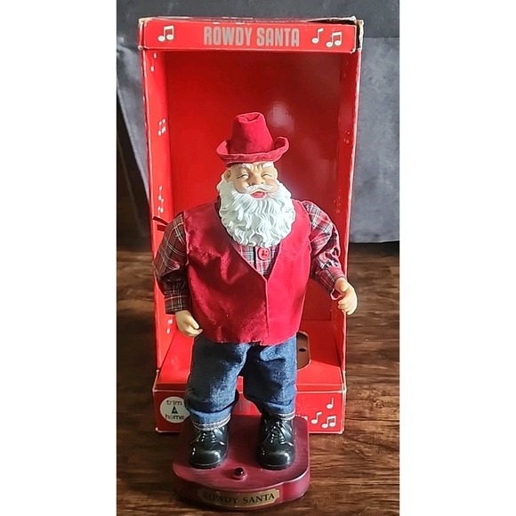 Rowdy Santa Animated Singing Dancing Christmas Cowboy Trim A Home WORKS Vintage - Picture 1 of 9